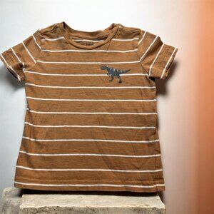 Pekkle Toddler Boy Tan Striped Dino Tee Size 3T
